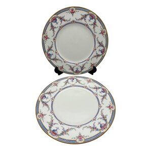 Royal Worcester Rosemary Sky Blue 2 Dinner Plates Floral Pattern ca 1950s 1960s
